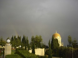 Rainbow over the Shrine of the Bab in Haifa (photo credit: Mara Dornbrook)